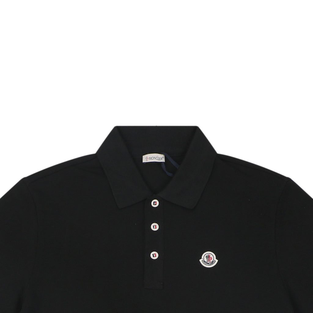 Moncler Woven Trim Button Piqué Polo Short Sleeve Tee Black
