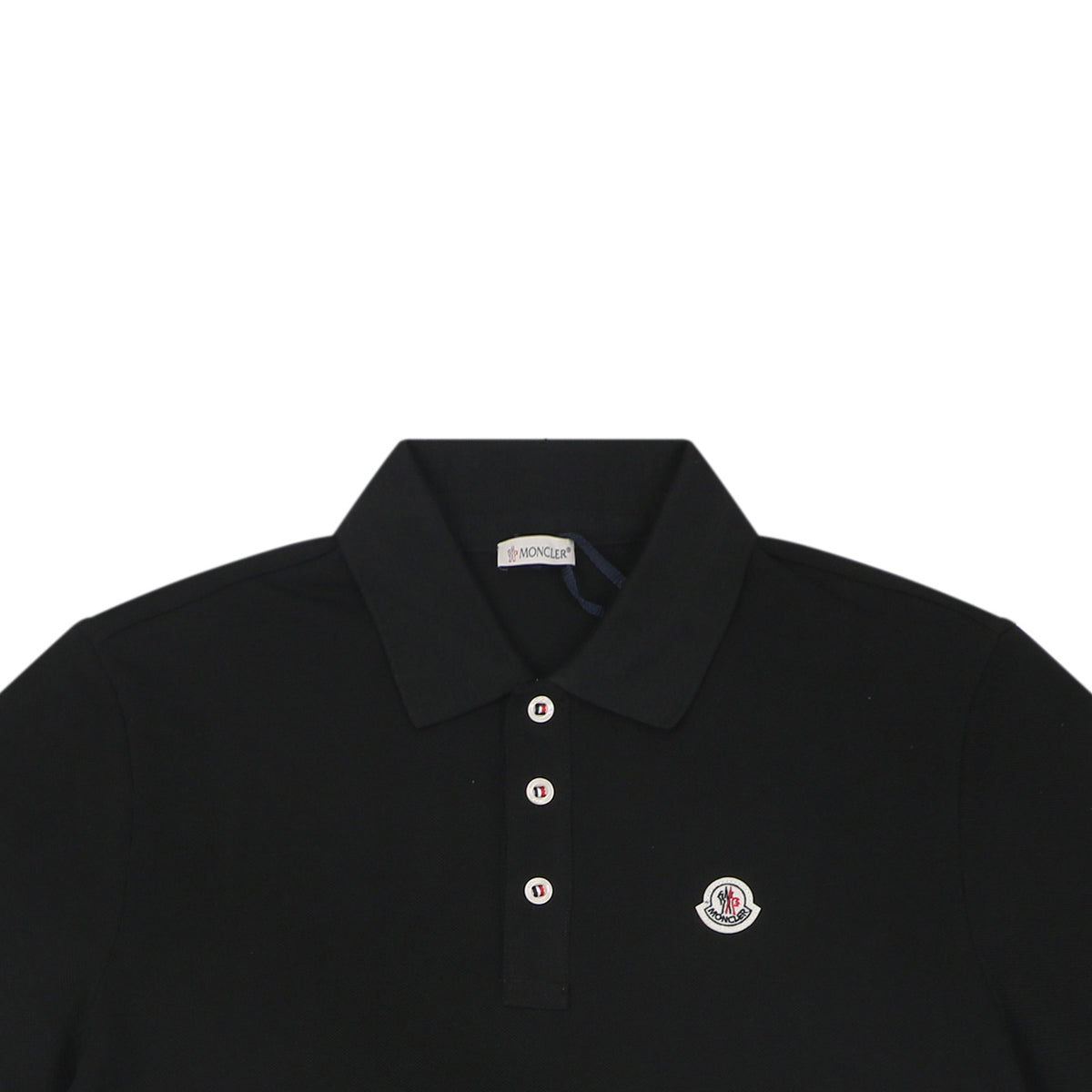 Moncler Woven Trim Button Piqué Polo Short Sleeve Tee Black
