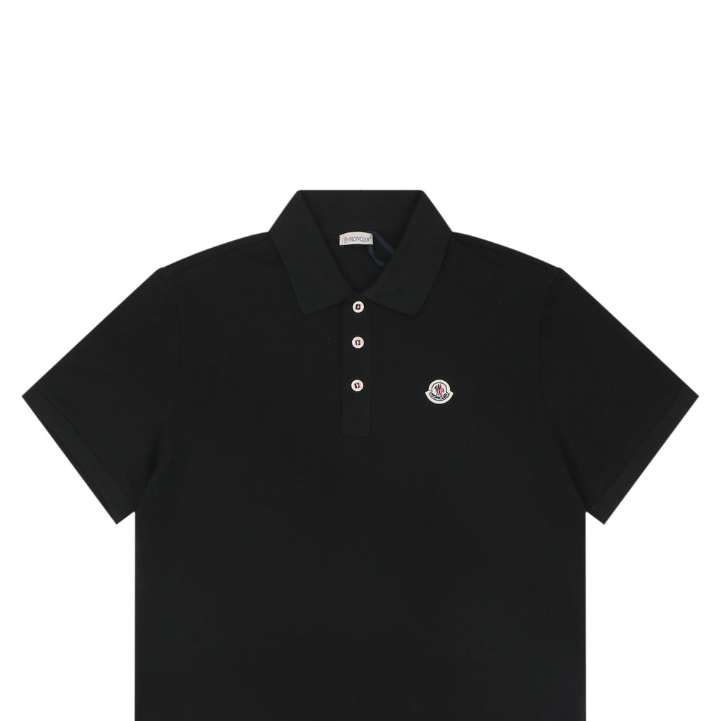 Moncler Woven Trim Button Piqué Polo Short Sleeve Tee Black