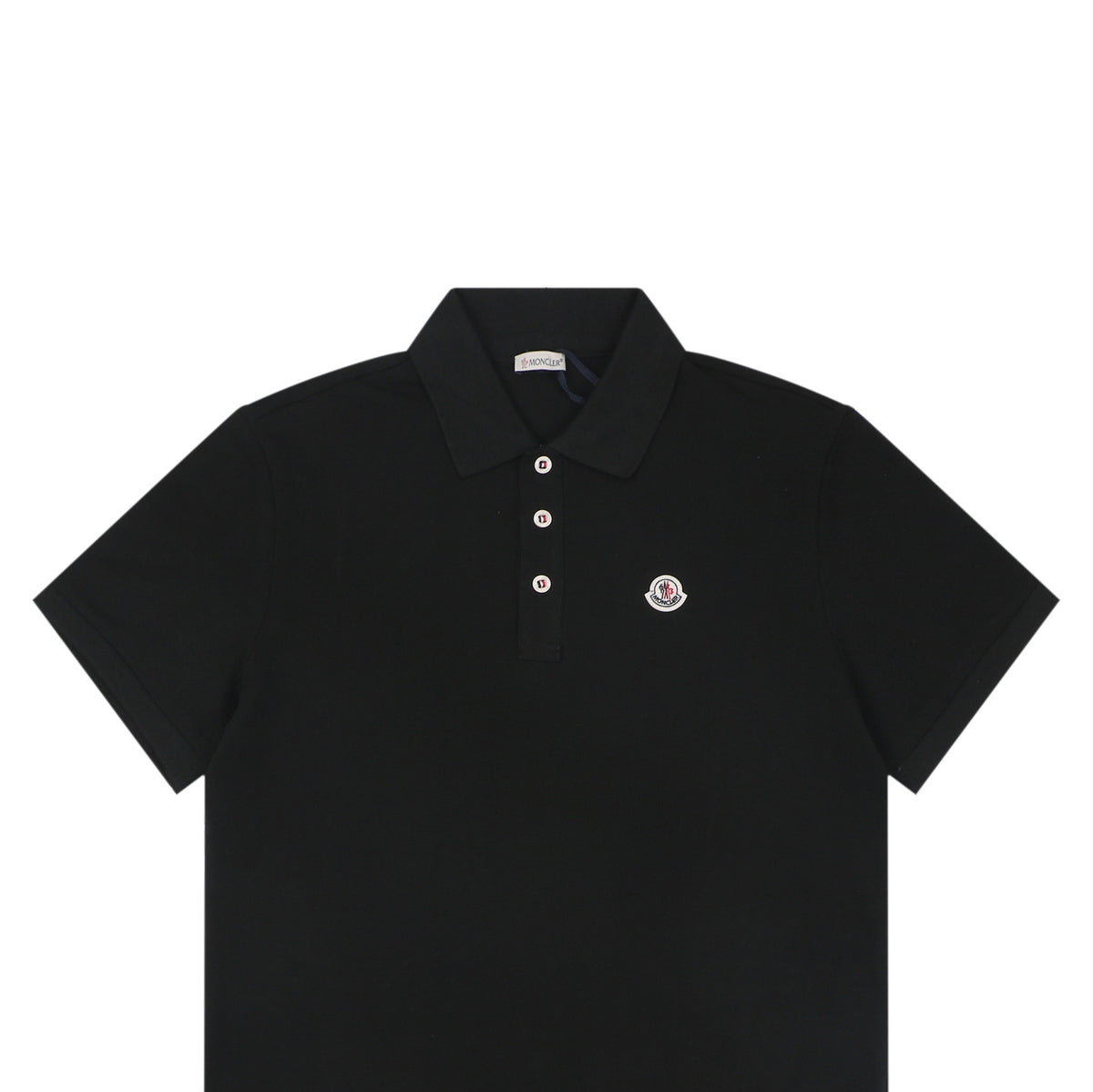 Moncler Woven Trim Button Piqué Polo Short Sleeve Tee Black