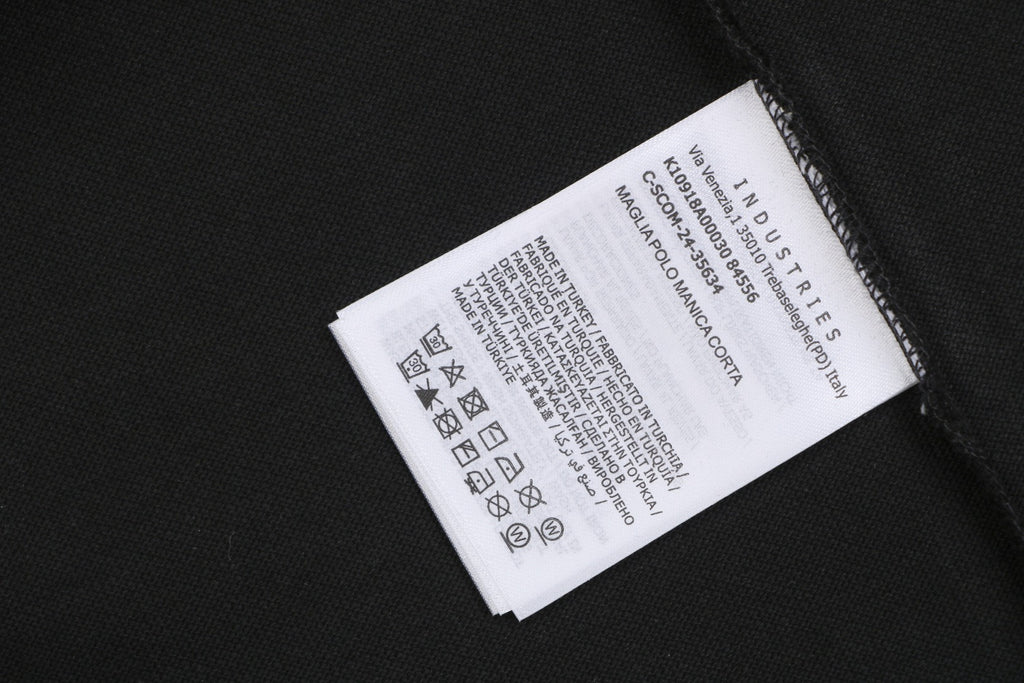 Moncler Woven Trim Button Piqué Polo Short Sleeve Tee Black