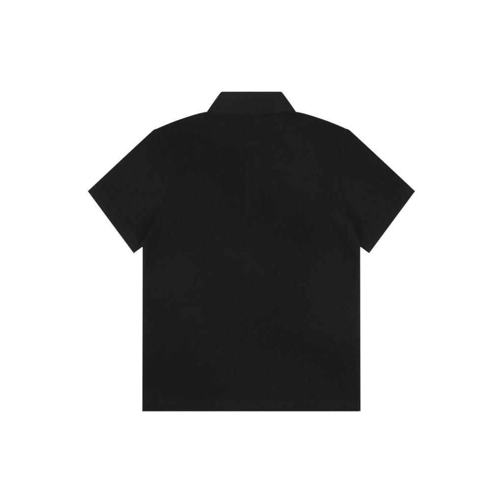 Moncler Woven Trim Button Piqué Polo Short Sleeve Tee Black