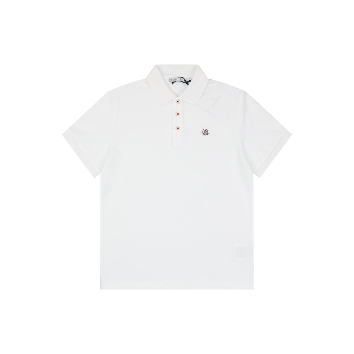 Moncler Woven Trim Button Piqué Polo Short Sleeve Tee White
