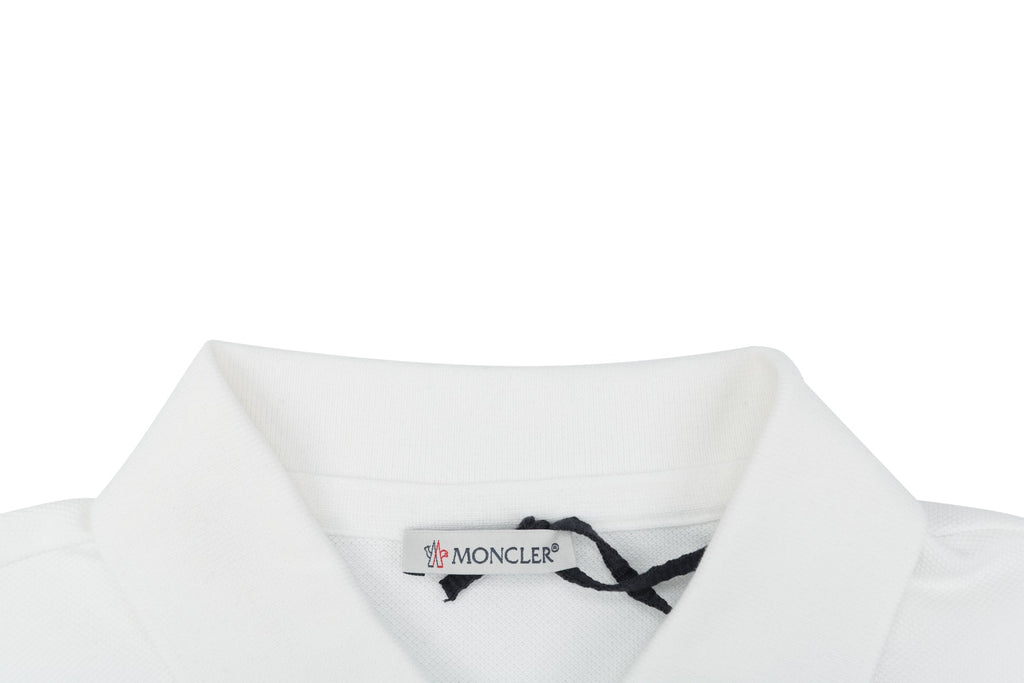 Moncler Woven Trim Button Piqué Polo Short Sleeve Tee White
