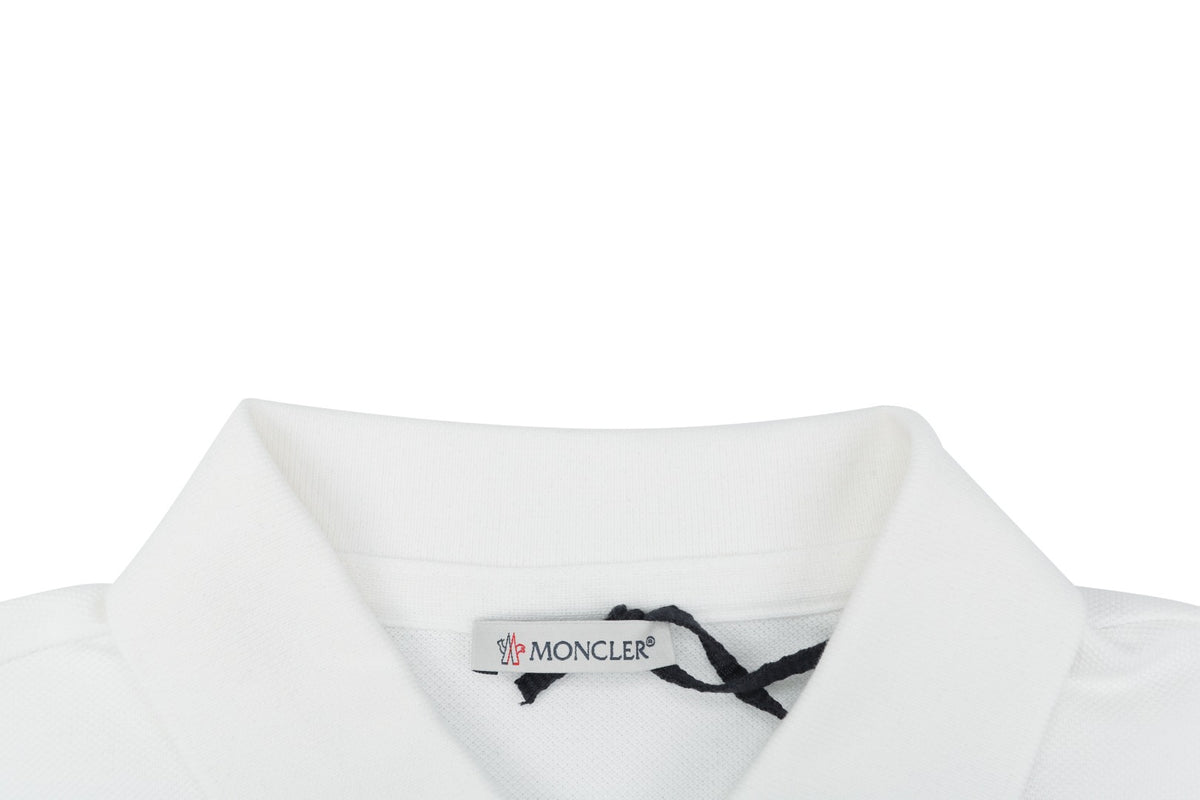Moncler Woven Trim Button Piqué Polo Short Sleeve Tee White