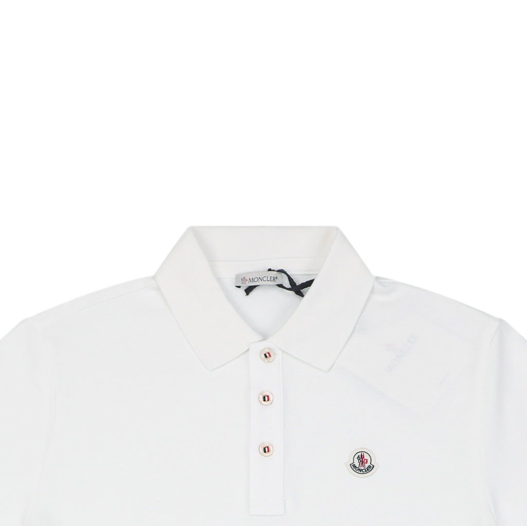 Moncler Woven Trim Button Piqué Polo Short Sleeve Tee White