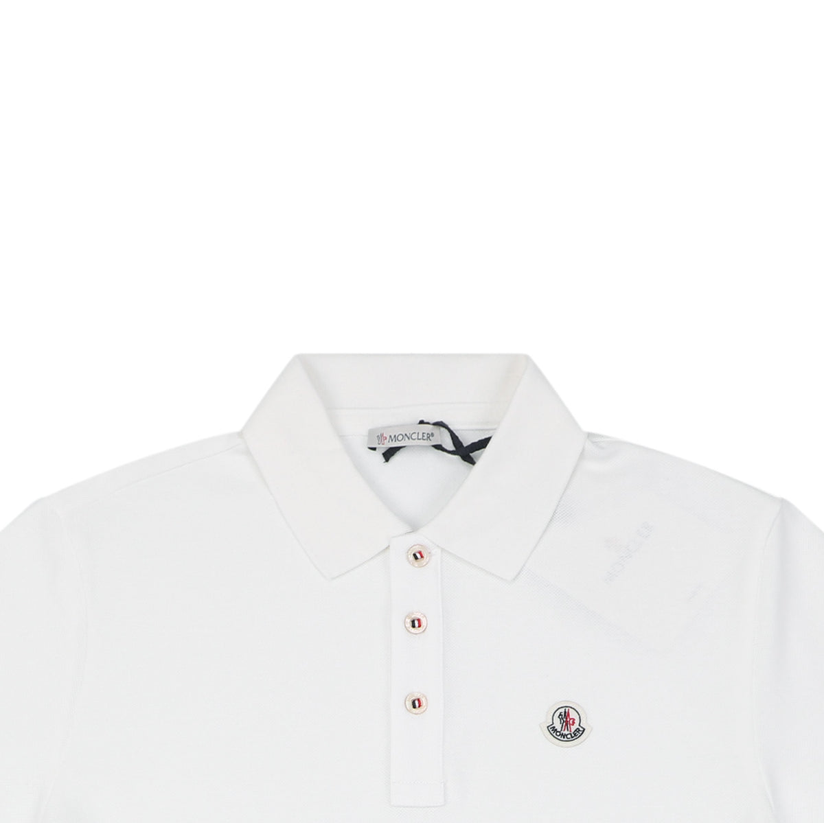 Moncler Woven Trim Button Piqué Polo Short Sleeve Tee White