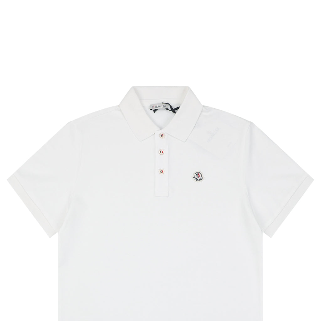Moncler Woven Trim Button Piqué Polo Short Sleeve Tee White