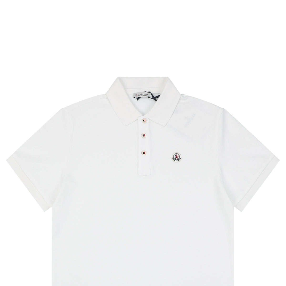 Moncler Woven Trim Button Piqué Polo Short Sleeve Tee White