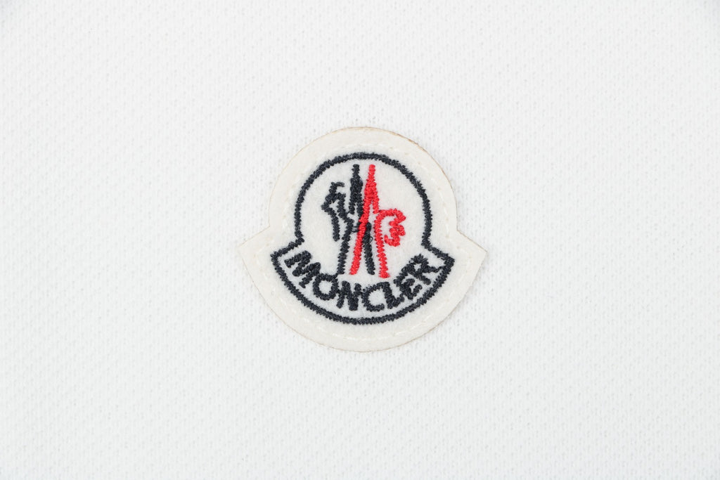 Moncler Woven Trim Button Piqué Polo Short Sleeve Tee White