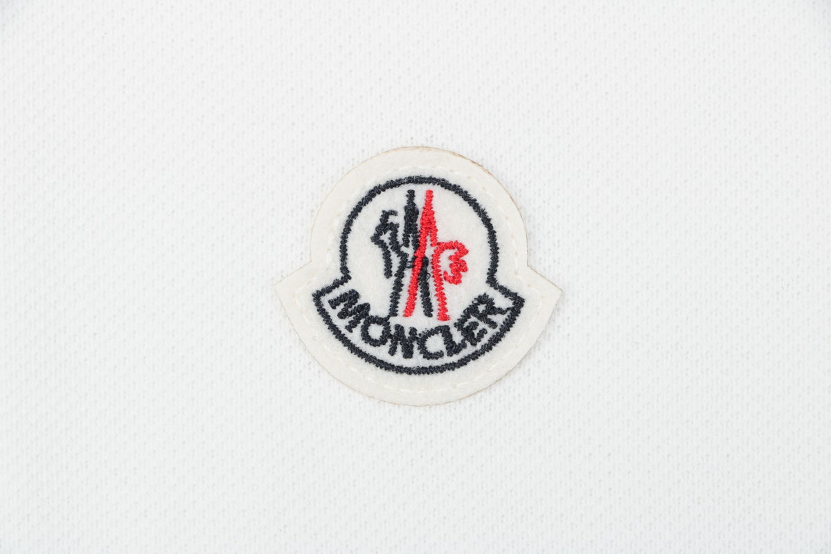 Moncler Woven Trim Button Piqué Polo Short Sleeve Tee White