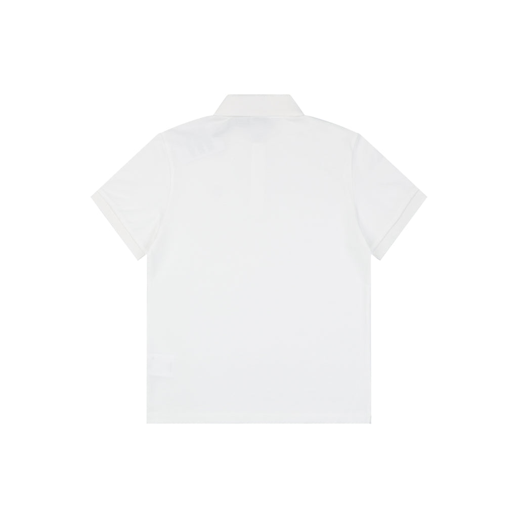 Moncler Woven Trim Button Piqué Polo Short Sleeve Tee White