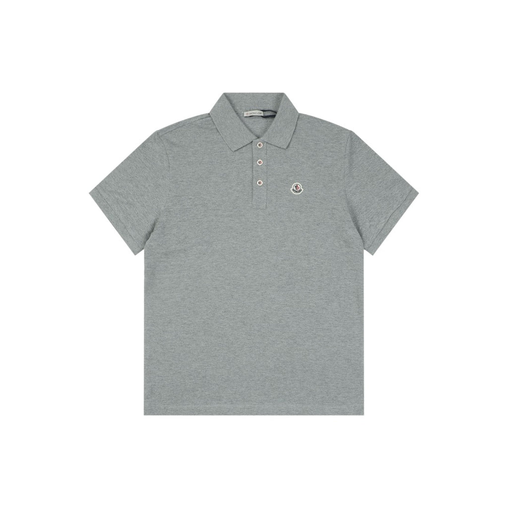 Moncler Woven Trim Button Piqué Polo Short Sleeve Tee Grey