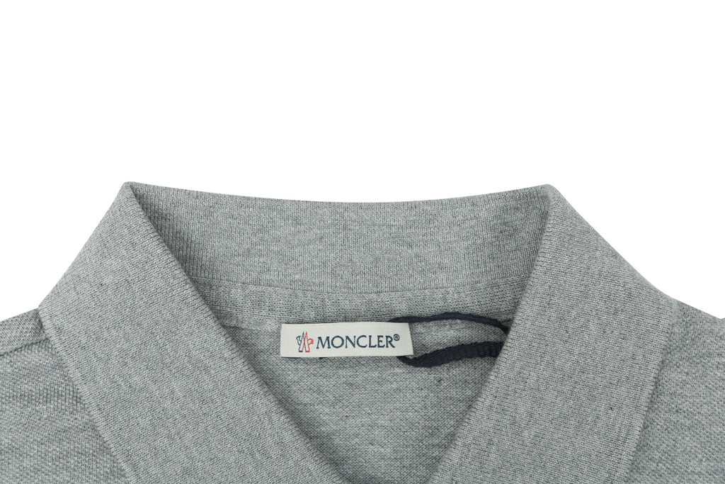 Moncler Woven Trim Button Piqué Polo Short Sleeve Tee Grey