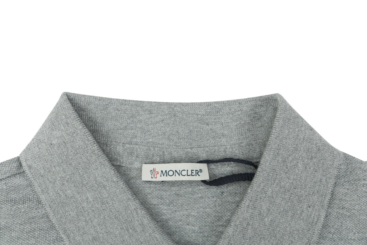 Moncler Woven Trim Button Piqué Polo Short Sleeve Tee Grey