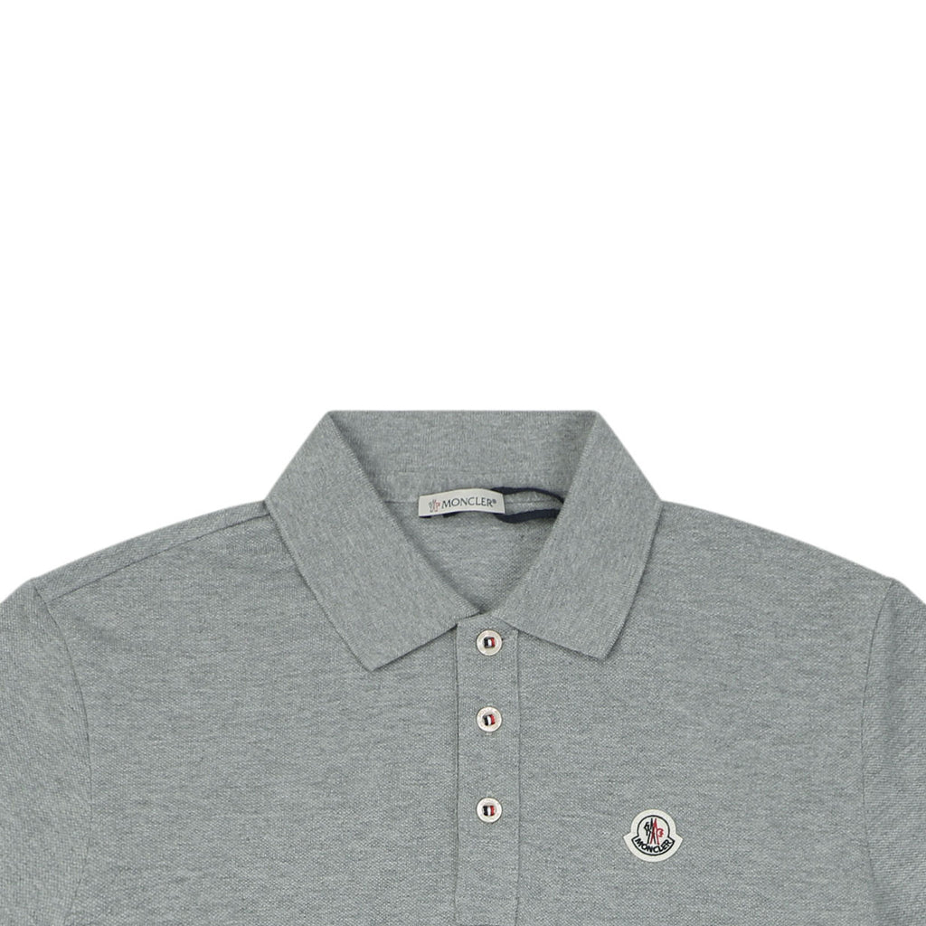 Moncler Woven Trim Button Piqué Polo Short Sleeve Tee Grey