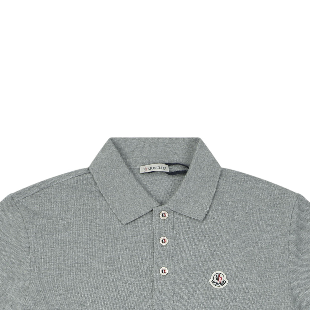 Moncler Woven Trim Button Piqué Polo Short Sleeve Tee Grey