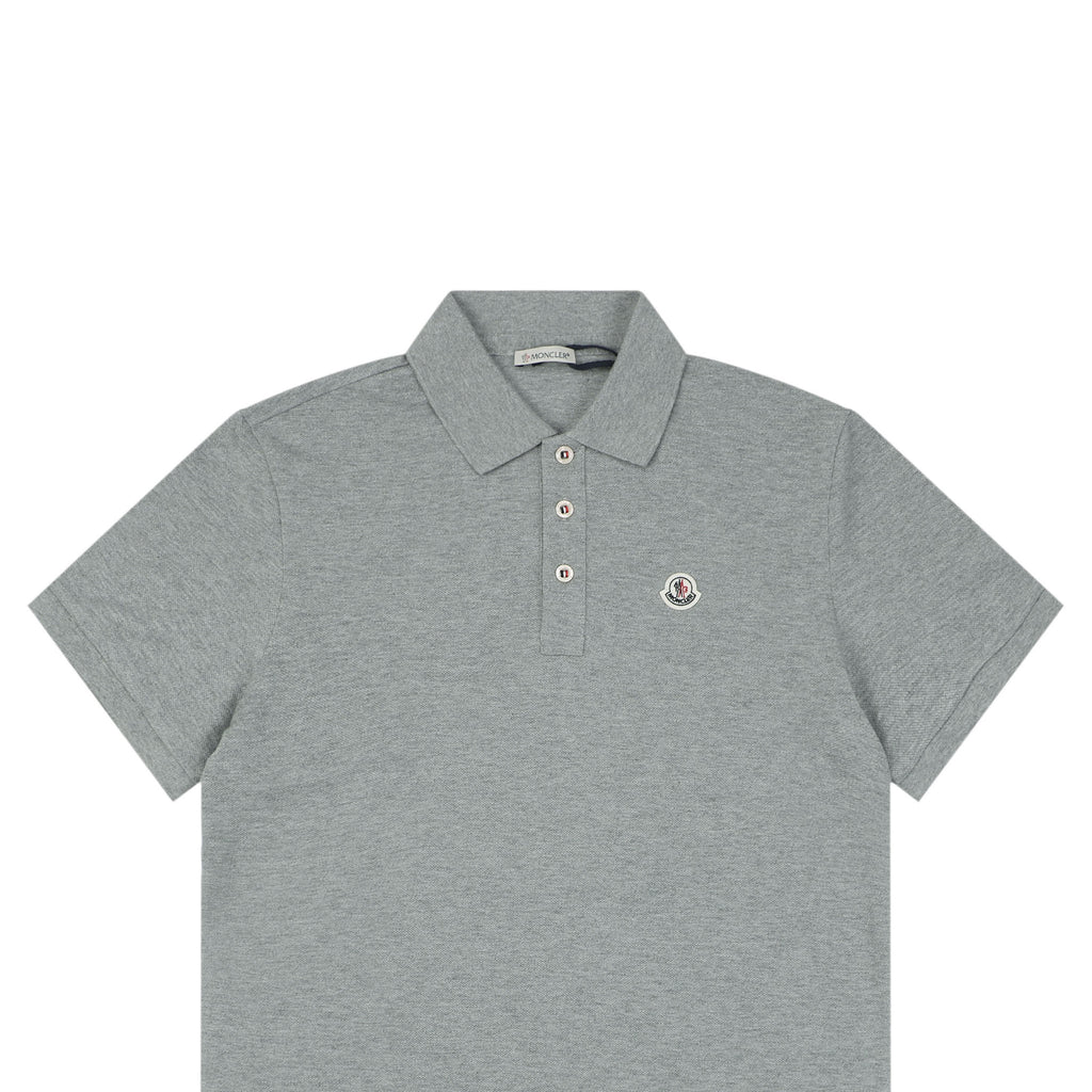 Moncler Woven Trim Button Piqué Polo Short Sleeve Tee Grey