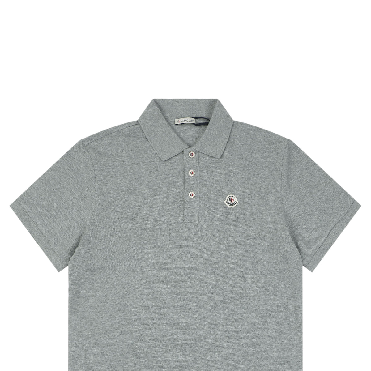 Moncler Woven Trim Button Piqué Polo Short Sleeve Tee Grey