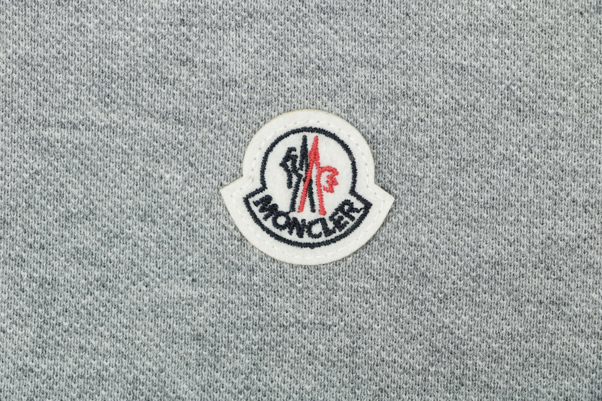 Moncler Woven Trim Button Piqué Polo Short Sleeve Tee Grey