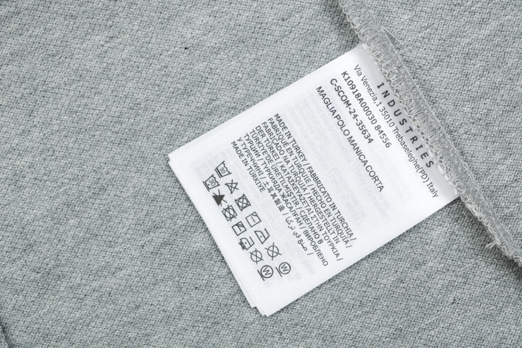Moncler Woven Trim Button Piqué Polo Short Sleeve Tee Grey