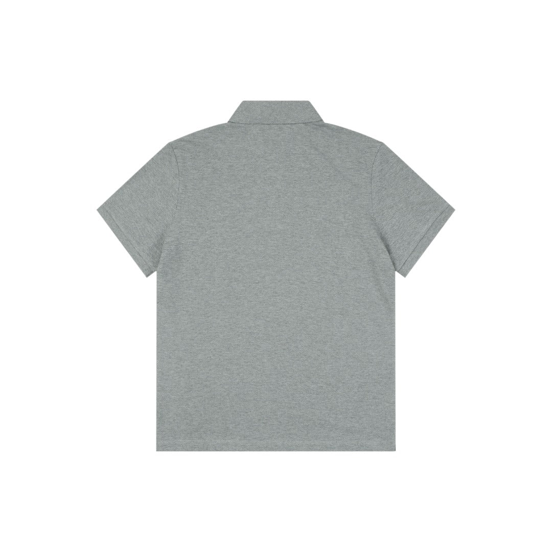 Moncler Woven Trim Button Piqué Polo Short Sleeve Tee Grey