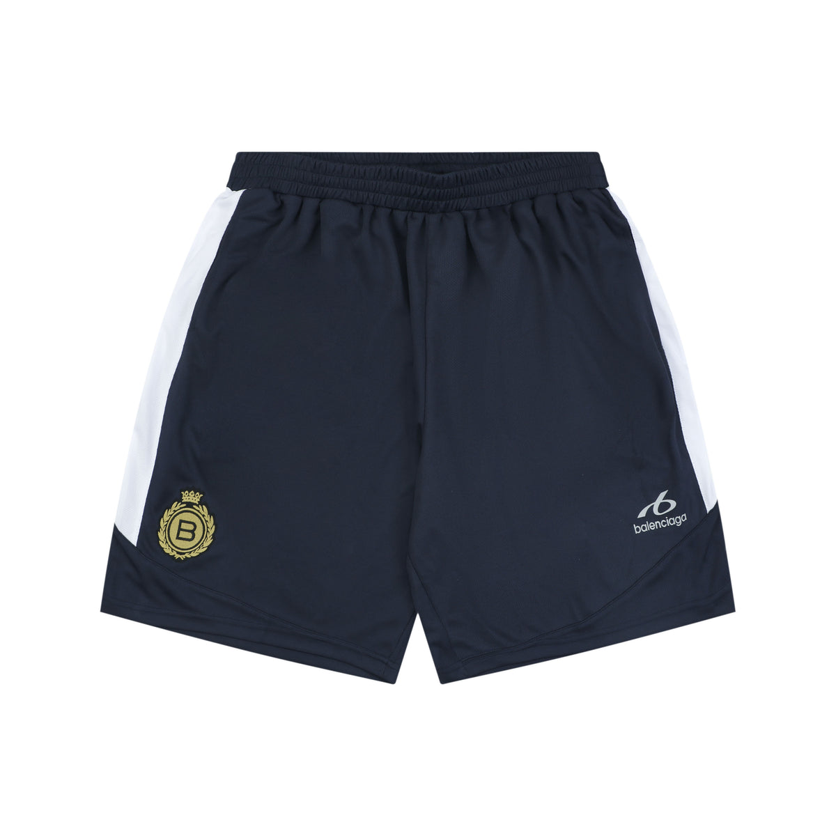 Balenciaga Wheat Spike B Crest Soccer Shorts Navy White