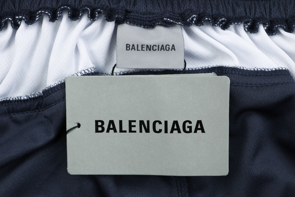Balenciaga Wheat Spike B Crest Soccer Shorts Navy White