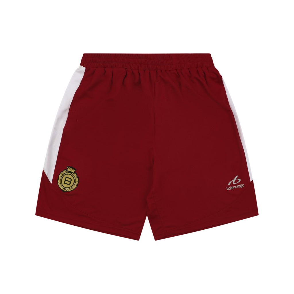 Balenciaga Wheat Spike B Crest Soccer Shorts Burgundy White