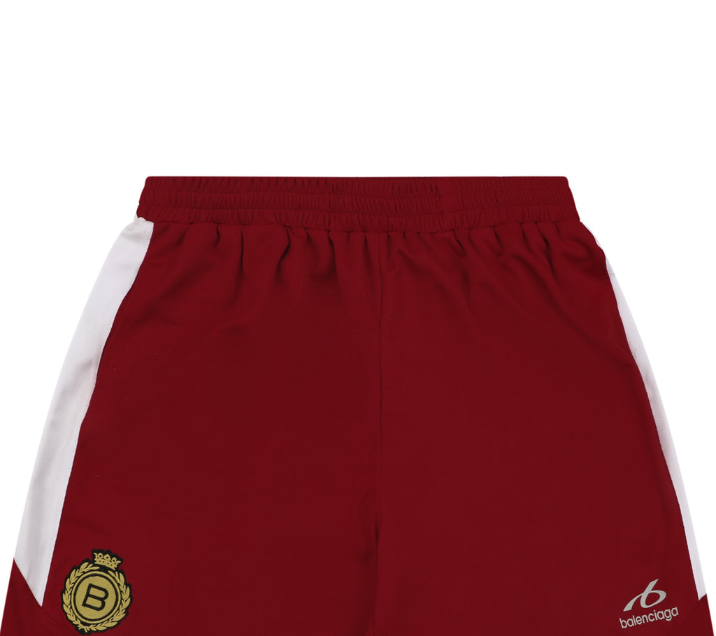 Balenciaga Wheat Spike B Crest Soccer Shorts Burgundy White