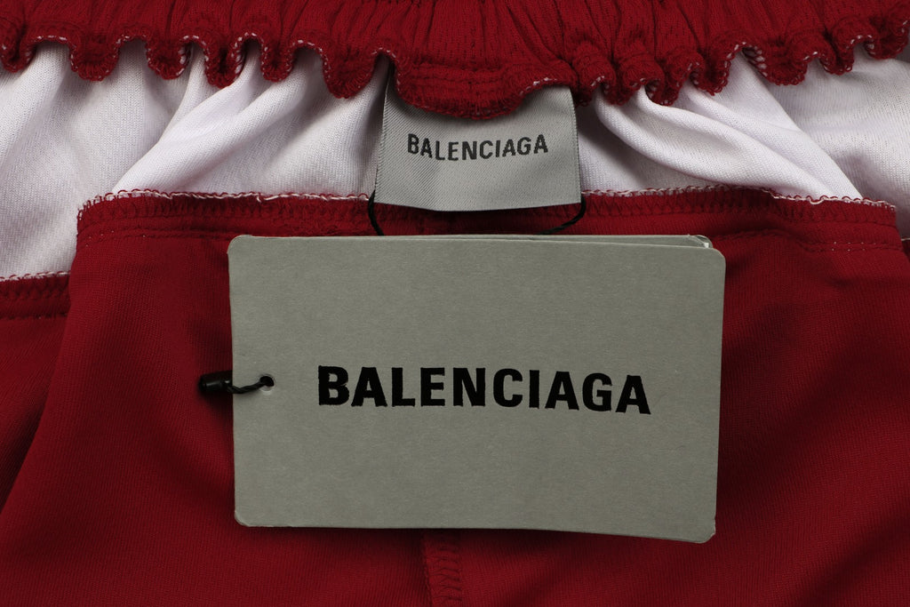 Balenciaga Wheat Spike B Crest Soccer Shorts Burgundy White