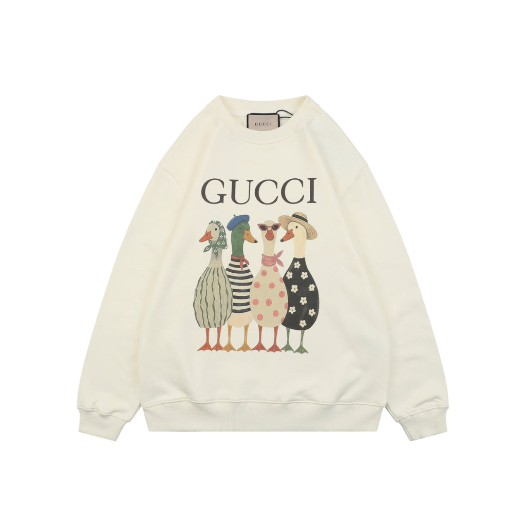 Gucci Duck Squad Cartoon Print Crew Neck Sweatshirt Cream