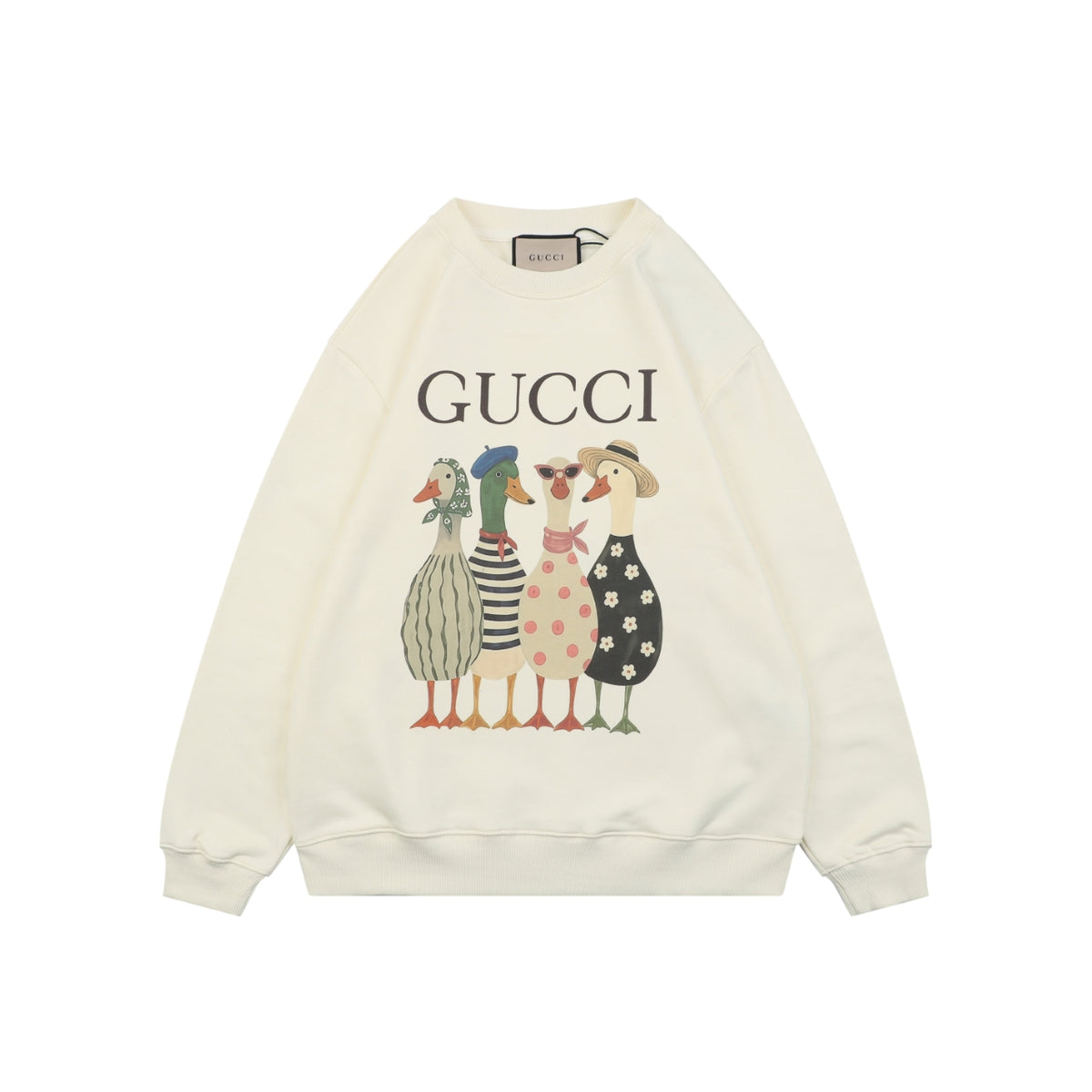 Gucci Duck Squad Cartoon Print Crew Neck Sweatshirt Cream