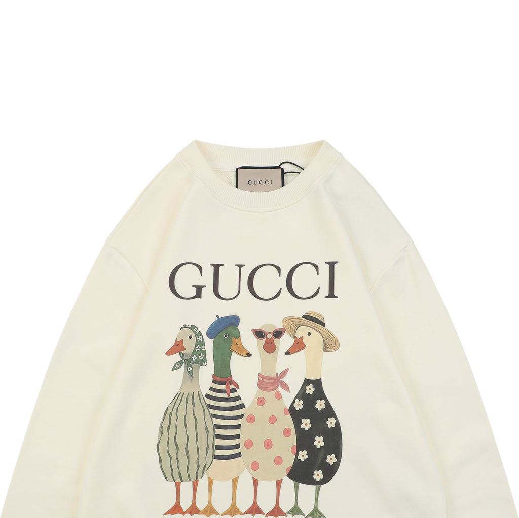 Gucci Duck Squad Cartoon Print Crew Neck Sweatshirt Cream