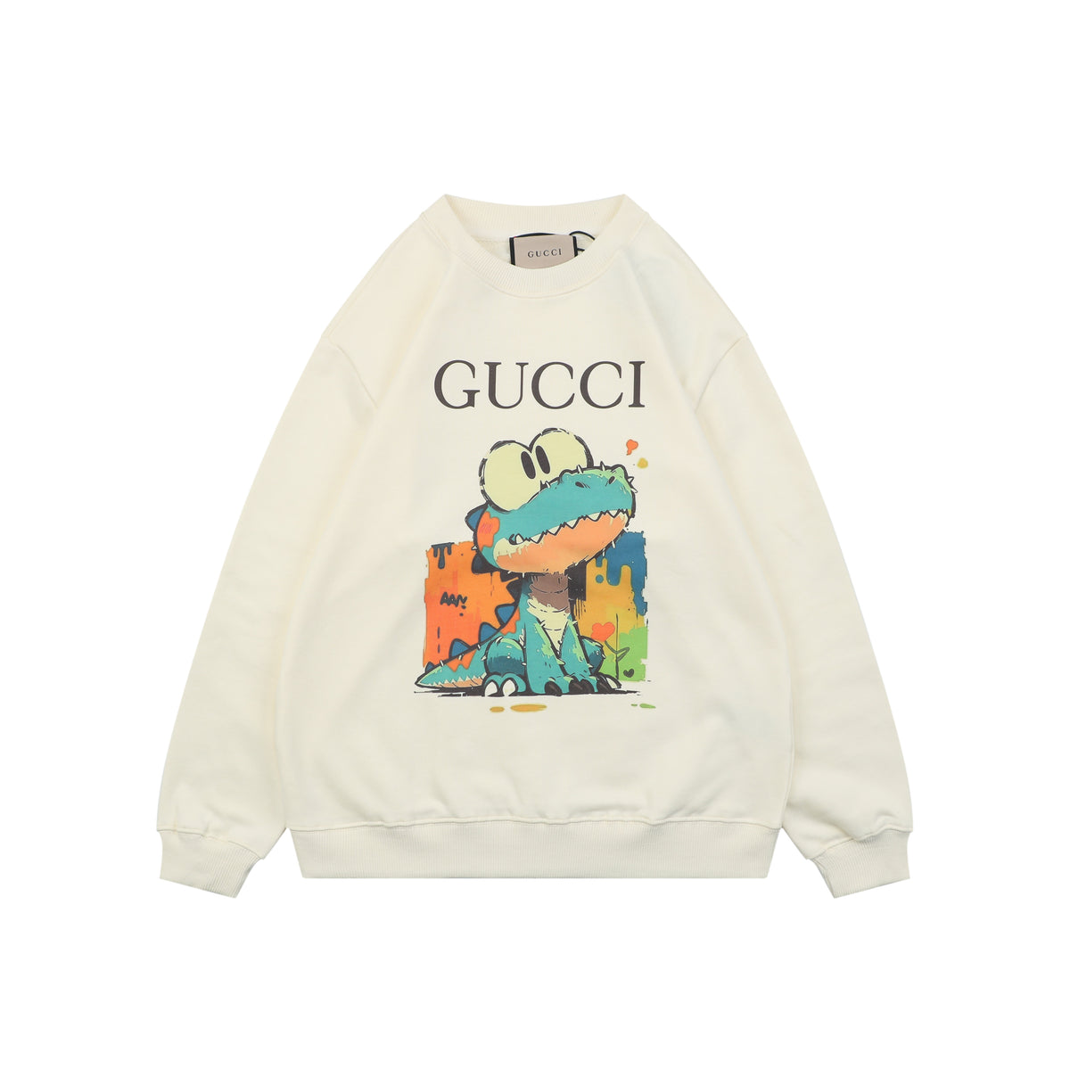Gucci Daydream Dinosaur Cartoon Print Crew Neck Sweatshirt Cream