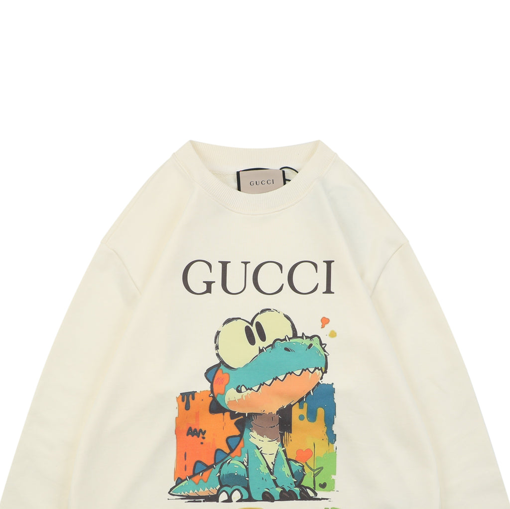 Gucci Daydream Dinosaur Cartoon Print Crew Neck Sweatshirt Cream