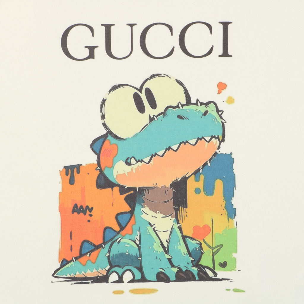 Gucci Daydream Dinosaur Cartoon Print Crew Neck Sweatshirt Cream