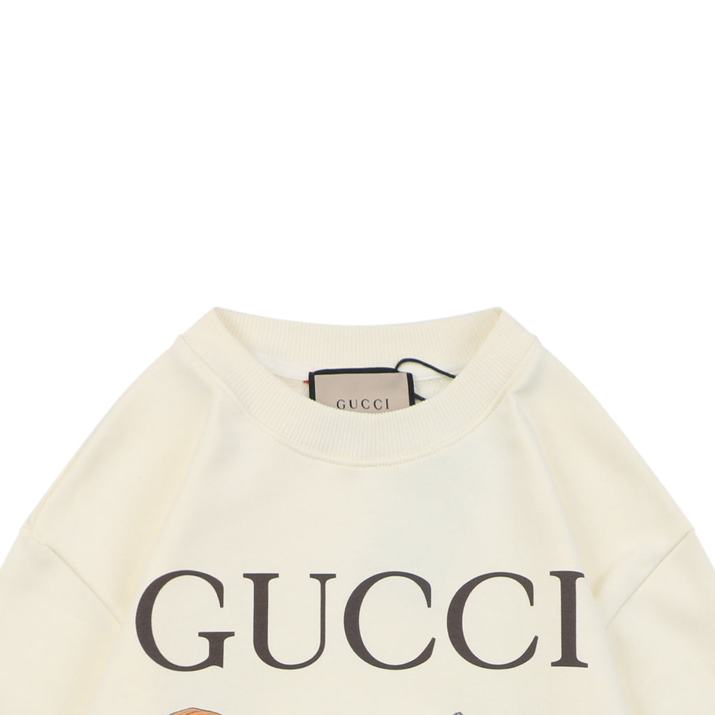 Gucci Red Boot Black Cat Print Crew Neck Sweatshirt | Ivory