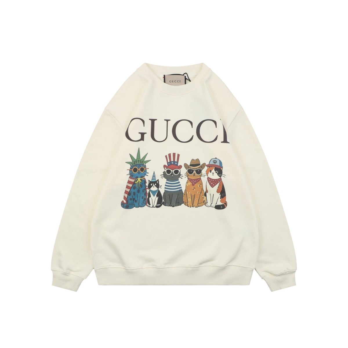 Gucci Cat Squad Group Portrait Print Crew Neck Sweatshirt | Ivory