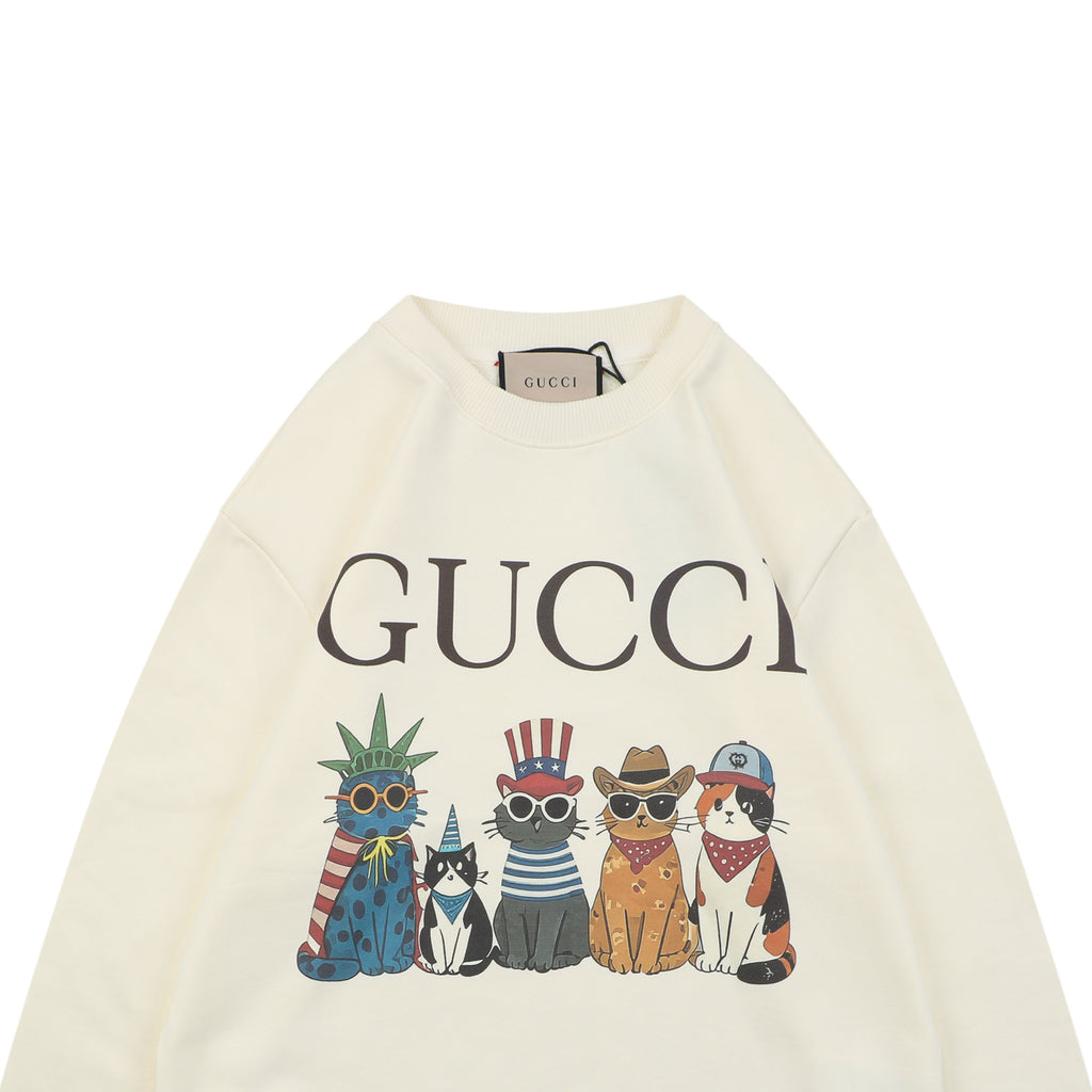 Gucci Cat Squad Group Portrait Print Crew Neck Sweatshirt | Ivory