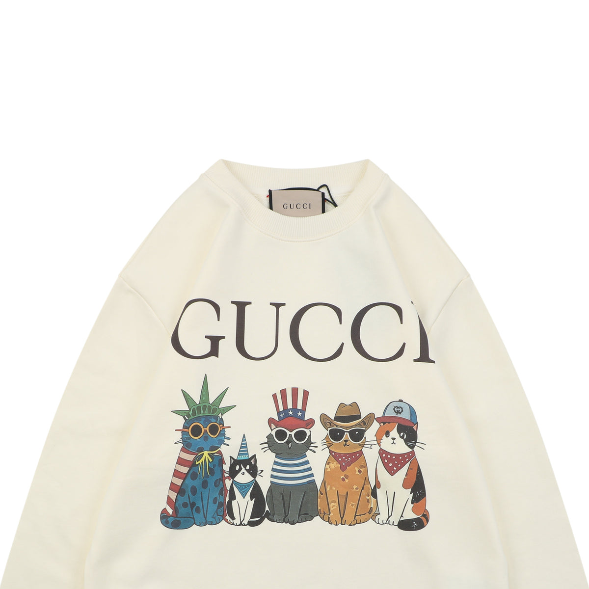 Gucci Cat Squad Group Portrait Print Crew Neck Sweatshirt | Ivory