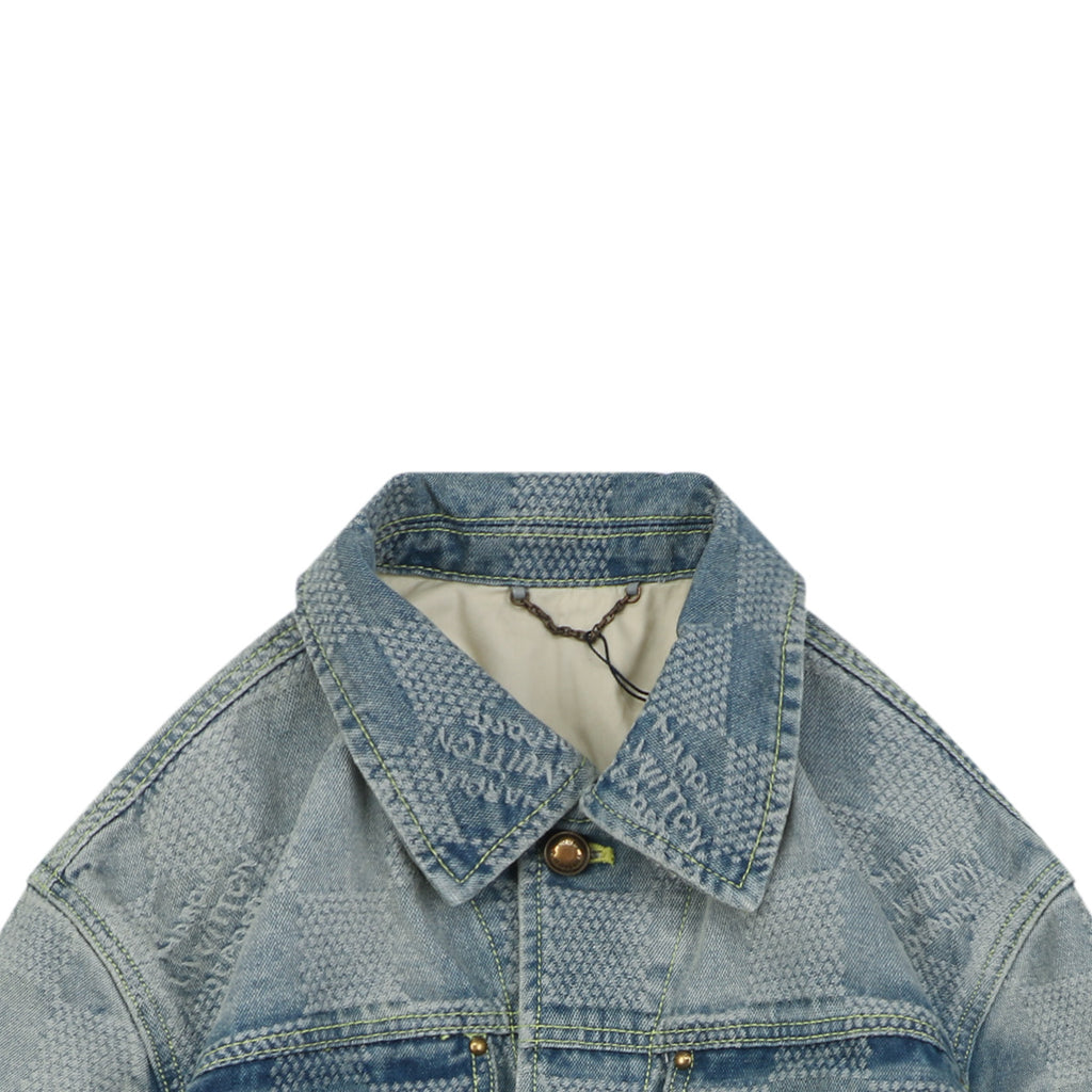 Louis Vuitton Washed Blue Damier Checkerboard Denim Jacket