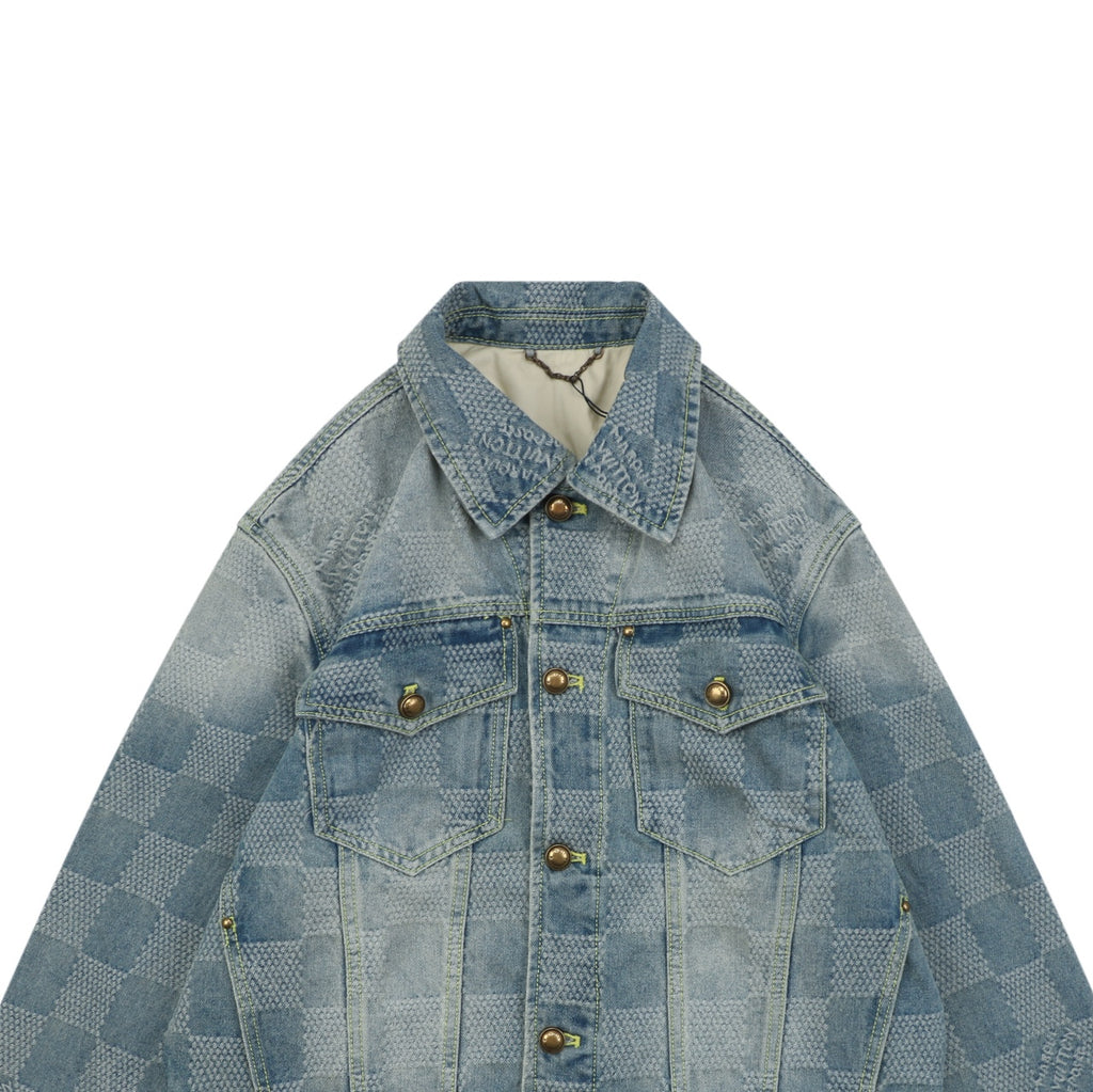Louis Vuitton Washed Blue Damier Checkerboard Denim Jacket
