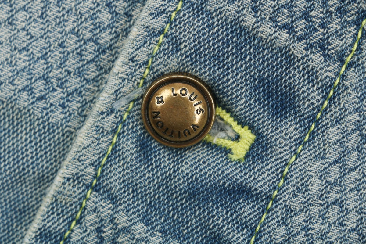 Louis Vuitton Washed Blue Damier Checkerboard Denim Jacket