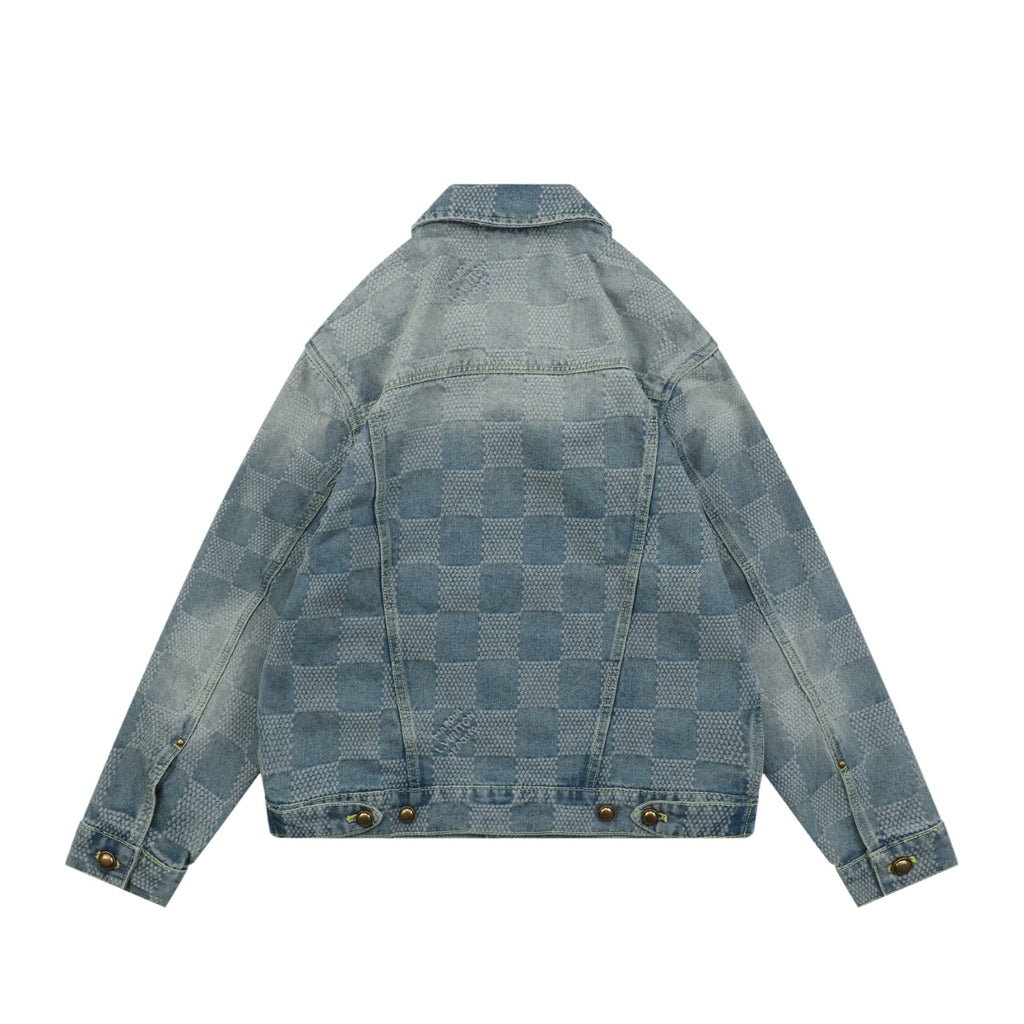 Louis Vuitton Washed Blue Damier Checkerboard Denim Jacket