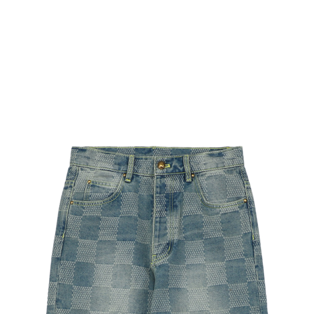 Louis Vuitton Washed Blue Damier Checkerboard Wide-Leg Jeans