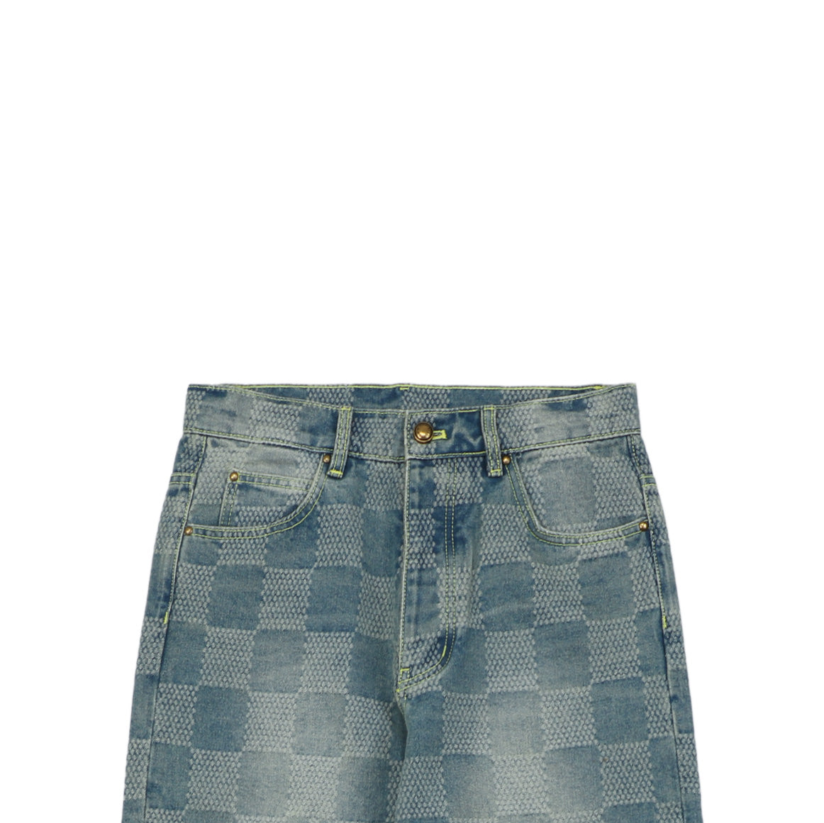 Louis Vuitton Washed Blue Damier Checkerboard Wide-Leg Jeans