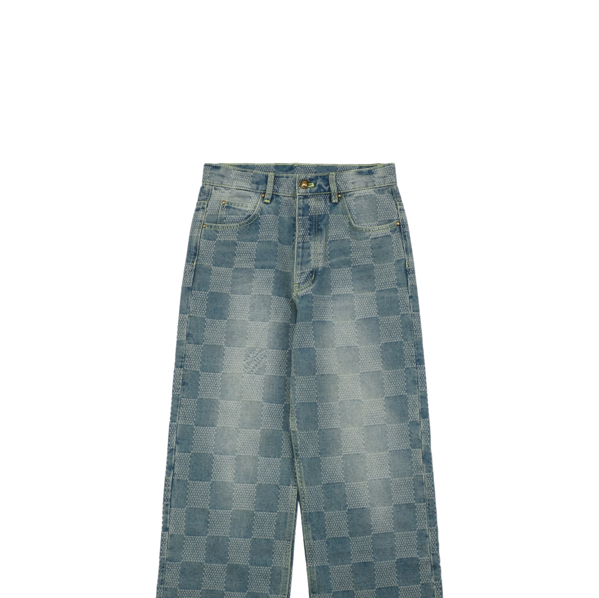 Louis Vuitton Washed Blue Damier Checkerboard Wide-Leg Jeans