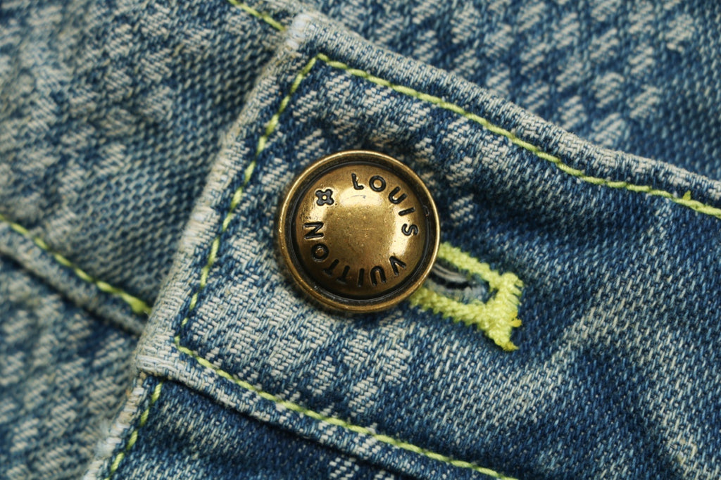 Louis Vuitton Washed Blue Damier Checkerboard Wide-Leg Jeans