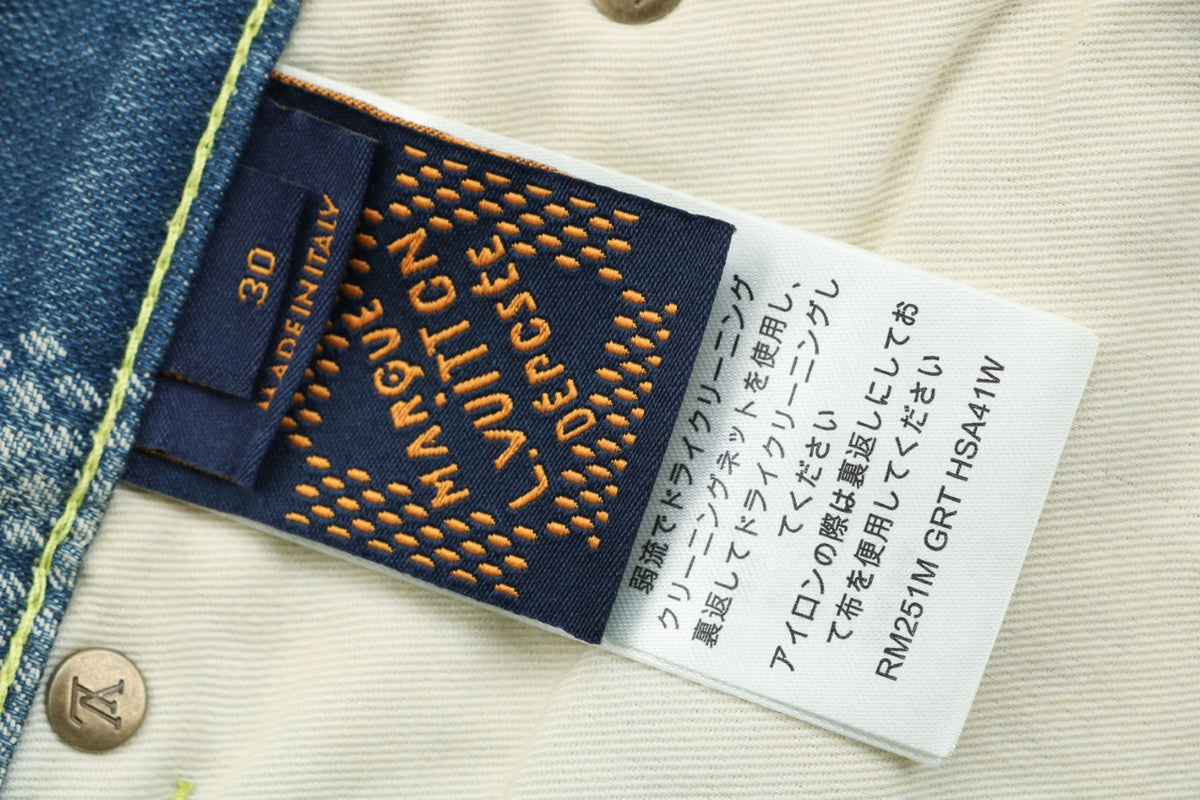 Louis Vuitton Washed Blue Damier Checkerboard Wide-Leg Jeans